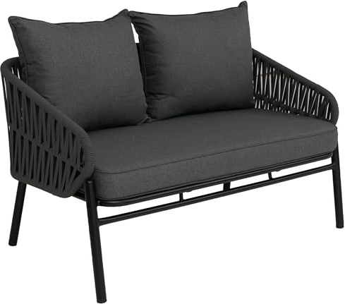 PROREGAL Aluminium-Gartenbank | HxBxT 83x 116x65cm | Gartensofa Outdoor Sitzbank | Seilgeflecht Rope Stoff/Textil (180g/m²) | Anthrazit
