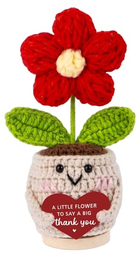 Thank You Gift for Women Teacher Gifts Thank You Sunflower Crochet Red with Thank You Card, Positive Doll Gift for Nursery Teacher Friends Colleagues Mum Decorative Accessories Hanging Ornaments