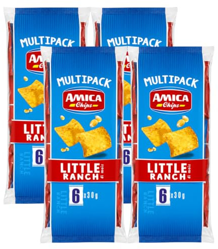 4X Amica Chips Little Ranch Snack di Mais Multipack (6x30g), Snack Croccante di Mais, 180 g