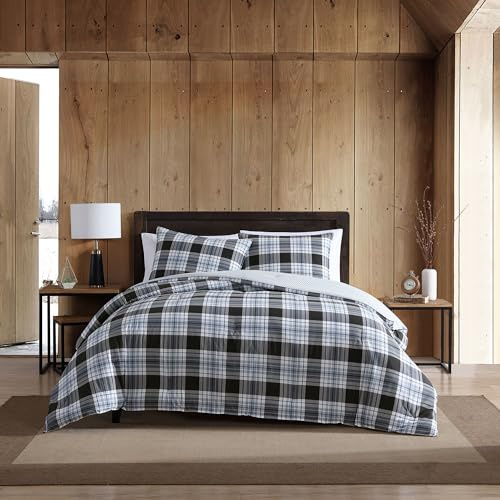 Eddie Bauer Home - Queen Duvet Cover Set, Cotton Reversible Bedding with Matching Shams, Styligh Luxurious Bedding Set (Lewis Navy, Queen)