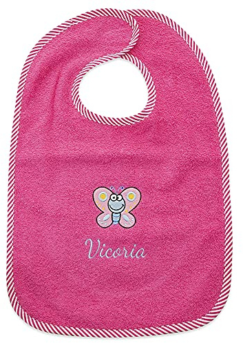 Wolimbo Lätzchen mit Klettverschluss - Pink - personalisierbar - mit Wunsch Name/Motiv - bestickt - Babylätzchen - für Mädchen und Jungs