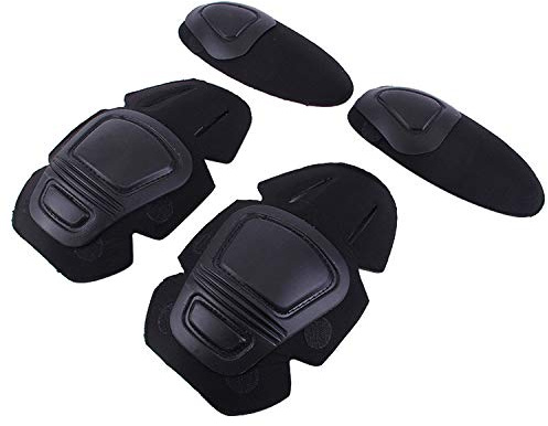 Almohadilla protectora táctica para rodilla y codo para paintball o airsoft, para combate, uniforme militar, 2 rodilleras y 2 coderas por juego, color negro, tamaño Talla única