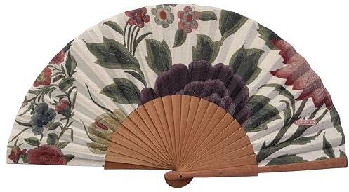 Abanico Español Mantón - Madera y Algodón - 23 cm - Estuche y Funda de Yute - Accesorio de Moda - Hecho a Mano en España - Eventos y Regalos - Colección Mantón - Tusitala Barcelona