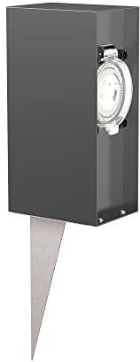 ledscom.de Garten-Steckdosensäule POMI mit Erdspieß für außen, IP44, Timer/Zeitschaltuhr, 2-Fach, anthrazit, eckig, 23cm