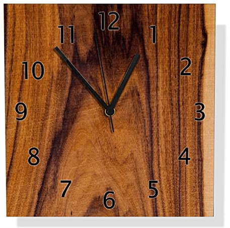Wallario Design Wanduhr Holzmuster - Oberfläche mit Holzmaserung IV aus Aluverbund, Alu-Uhr Größe 30 x 30 cm, Schwarze Zeiger mit Metalloptik