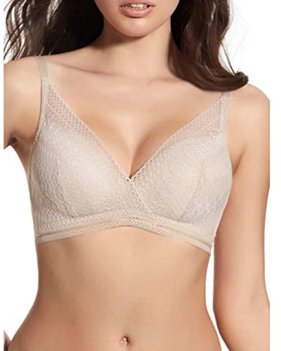 Selene, Sujetador de Encaje para Mujer con Escote en V, Sin Aros, con Copas Acolchadas, Colección Regina, Color Rosa, Talla 90B