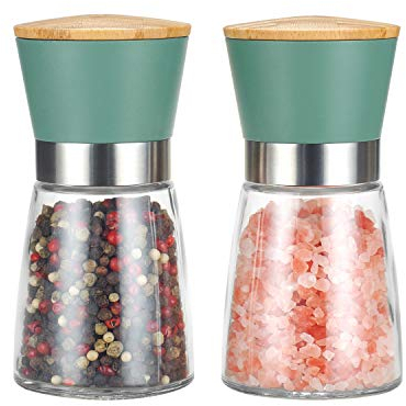 Vucchini Salt and Pepper Grinders 2 Set with Ceramic Core Cinnamon,Adjustable Coarseness,Green,Bamboo,Spice Mills,Home Kitchen Birthday,Housewarming Gifts