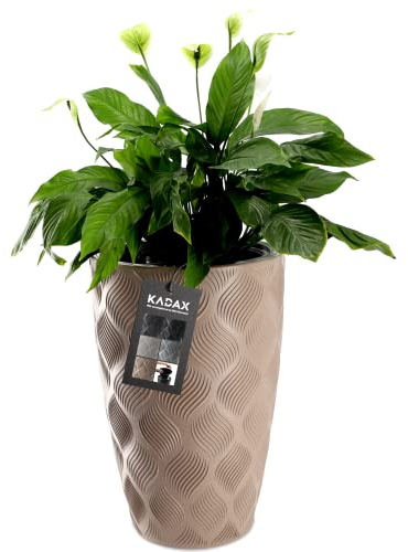 KADAX Blumentopf mit Einsatz und Griffen, Pflanzkübel aus Kunststoff in 5 Größen, UV-Resistenter Topf, Wetterbeständige Pflanzvase hoch, Topf mit 3D Effekt (Beige Höhe: 58,5 cm)