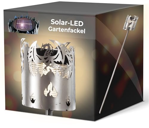 Gartenfackel LED Solar Motiv Drache - Rost Lampe Gartenlampe LED Leuchte für draußen Gartenleuchte Fackel Garten