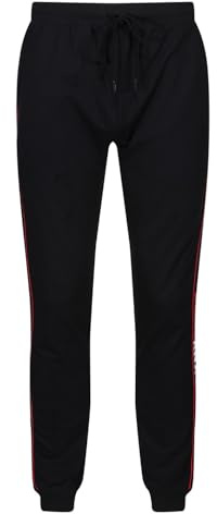 DKNY Mens Jersey Cuffed Lounge Pant in Black with Contrasting Red Piping, Leg Branding & Side Pockets Pantalones Casuales, Large para Hombre