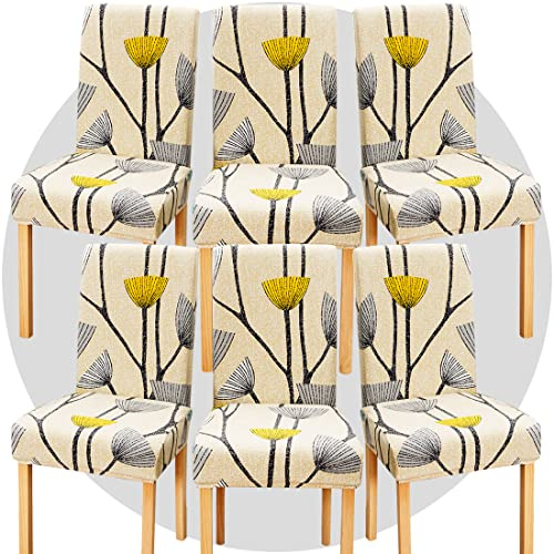TOMMO Dining Room Chair Covers Set of 6, Stretch Removable Washable Spandex Dining Chair Slipcovers Protectors, Kitchen Chair Covers for Dining Room Party Hotel Ceremony Banquet (Warm dandelion)