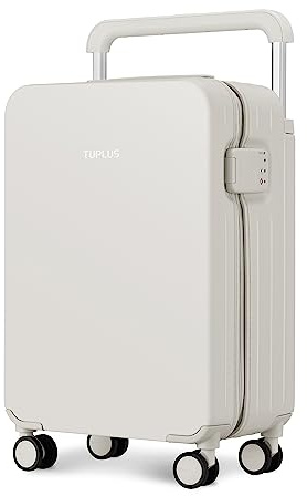 TUPLUS Suitcase Valigia leggera a guscio rigido con 4 rotelle per il trasporto di merci in valigia da viaggio con chiusura TSA, serie IMPRESSION (White, 56 x 36.5 x 22 cm)