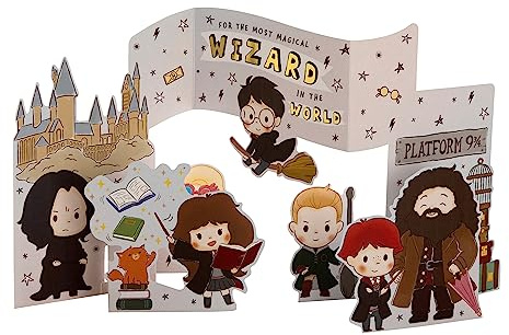 Hallmark Geburtstagskarte, 3D-Harry-Potter-Szenen-Design, Pop-Up-Funktion | Inklusive passendem weißem Umschlag, dimensionaler Pop-Up-Szene, 22,8 x 15,9 cm Größe, blauer Folie und gestanzten Details