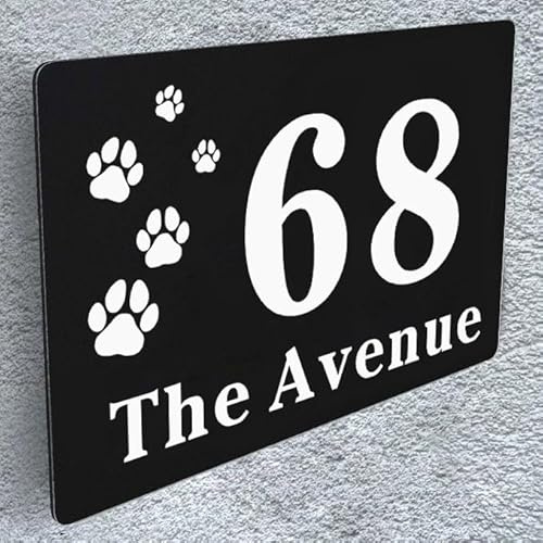 House Numbers Plaques, Door Number Plaques for Wall, House Signs for Outside, Houses Name Plaque, Personalised Front Door Signs, 195 x 130 MM, Composite Aluminium Black, for Gate Door Wall (Design 4)