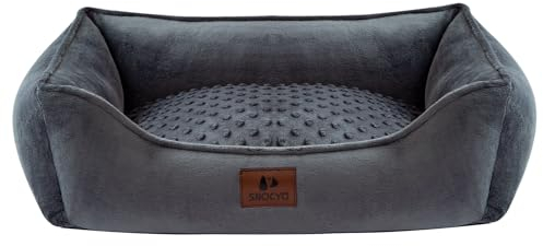 Snocyo Hundebett Kleine und Mittlgroße Hunde 65×55×18cm, Waschbare Hundekissen, Bezug abnehmbar, Hundesofa Hundekorb mit erhöhten Ränder, Flauschige Katzenbett Hundebett mit Noppen, Dunkelgrau