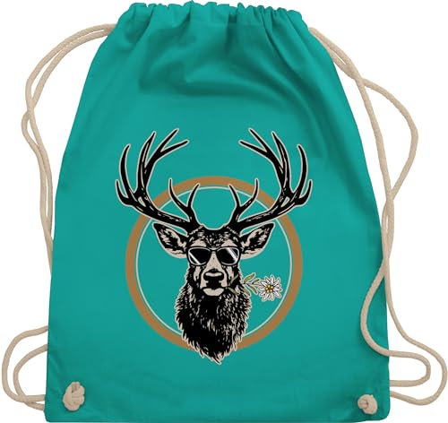 Shirtracer Turnbeutel Rucksack - Kompatibel mit Oktoberfest Tasche - Cooler Hirsch Hirschgeweih Jäger - Unisize - Türkis - trachtenrucksack bayrische hirsche taschen trachtentaschen bayrisch edelweiß
