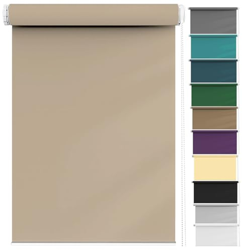 Verdunkelungsrollo Klemmfix ohne Bohren 35 x 150 cm Einfache Installation Easyfix, Sonnenschutzrollo Seitenzugrollo Flexibler Seitenzug Easyfix für Fenster und Türen, Taupe