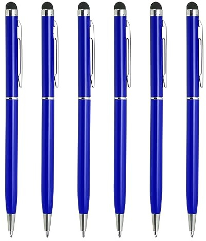 QUARKZMAN 6Stk Metall Stylus Stift Kugelschreiber 2 in 1 Universal Einziehbar Tinte Stift mit Stylus Spitzen für Alle Kapazitiven Touchscreen Geräte Dunkel Blau