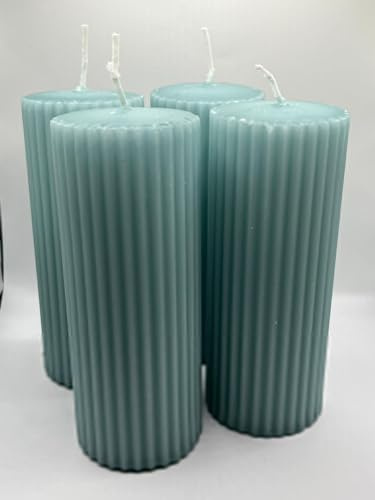 Løgum Kloster dänische Blockkerze Stumpenkerze ohne Duft 4-er Set mit Rillen Brenndauer ca. 39 Std., Sondergrößen ca. 50 Std (SG 15cm gray mist)