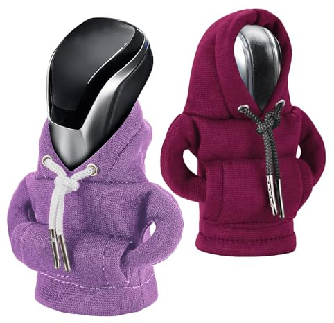 CORATED Schaltknauf Hoodie, Auto Schaltknauf Abdeckung, Kleiner Hoodie für Gangschaltung, Lustige Hoodies Auto Schalthebel Innenraum Dekoration, Rot & Violett
