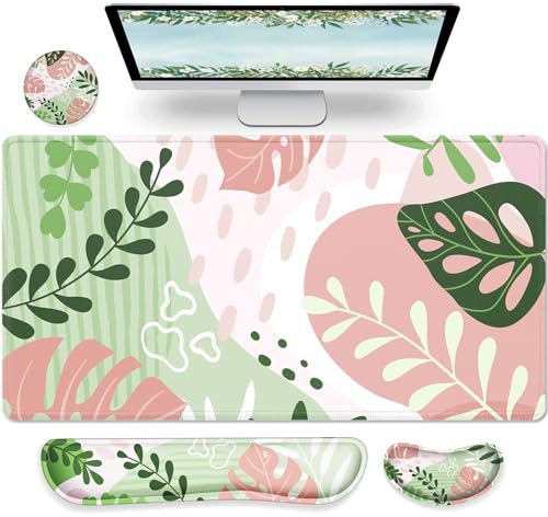Gimars 4-in-1 XXL Gaming Mauspad mit Gelkissen, Ergonomisches Handballenauflage Tastatur, 800 x 305 mm Mousepad Tischunterlage, Gaming Zubehör Wrist Rest für PC, MacBook, Laptop, Morandi Pink