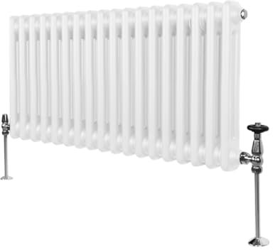 Radiatore Termosifone a 2 Colonne 300mm x 832mm Moderno Centralizzato Bianco in Acciaio Inox Orizzontale a Parete Cucina Soggiorno Bagno Kit di Fissaggio e Spazzola Inclusi