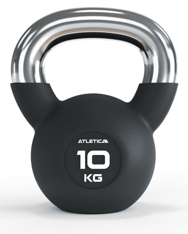 ATLETICA Kettlebell Gummiert mit Chromgriff, 10kg | 4 - 32 kg Gewichtsbereich, Hochwertige Stahllegierung, Studioqualität, Funktionelles Ganzkörpertraining