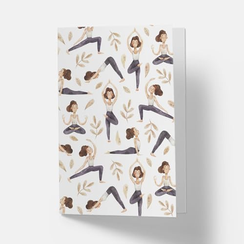 Generisch Yoga-Frau Grußkarte mit Umschlag, Geburtstagskarte Yoga Motiv, Geschenk für Freundin, Glückwunsch-Karte mit verschiedenen Yoga Haltungen, Gutschein Yogakarte