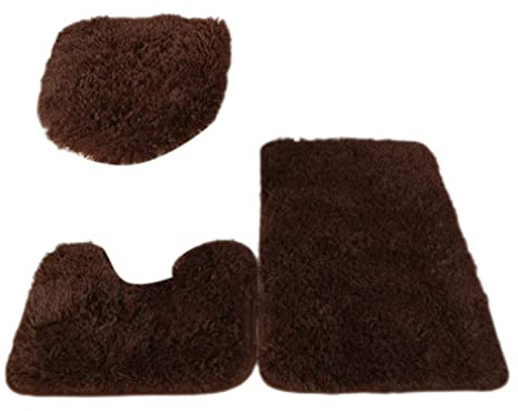 SMELEYOU Juego de alfombras de baño de contorno para tapa de inodoro, lavables, supersuaves, de microfibra, antideslizantes, 3 unidades, color marrón, uso doméstico
