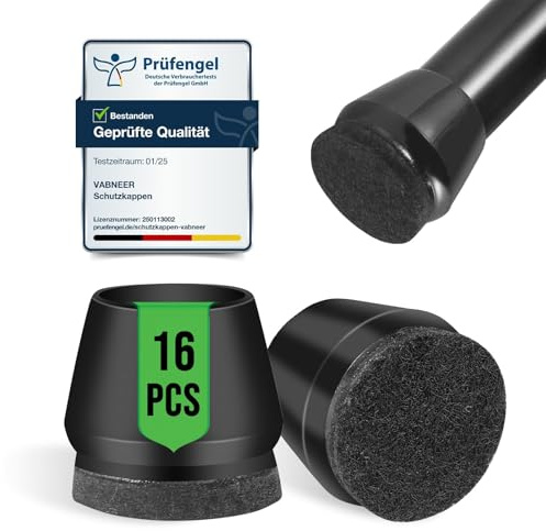 VABNEER Stolbensskydd runda 20–22 mm, 16 stycken silikonstolsben med integrerad filtglidare, svart, repskydd och tyst glidning för parkett, laminat och kakel