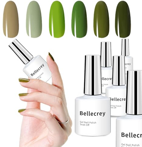 BELLECREY Gel Nail Polish Set,6 Colors Green Gel Nail Kit Lime Light Green Gel Polish Colors Soak Off Dark Nail Polish Gel UV Manicure DIY Nail Art Salon at Home for Women