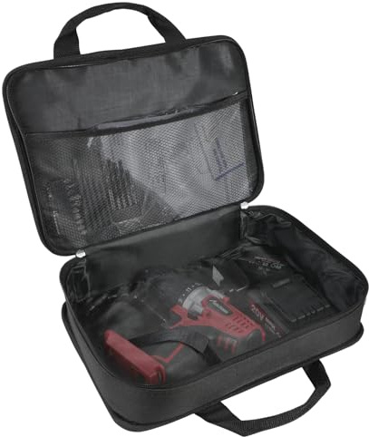 AVID POWER Tool Bag, 12 Inch Tool Storage Carrying Case, Suitable for Cordless Drill, Tire Inflator, Impact Wrench, Soft Canvas Power Tool Pouch with Mesh Dividers & Double Zipper