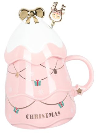 Cabilock 1 Satz Weihnachtsbecher Becher aus Glas Papierbecher Tasse mit Deckel u trinkgläser wassergläser kaffeetasse kaffeebecher to-go Weihnachtsdesign-Tasse Trinkbecher Keramik Rosa
