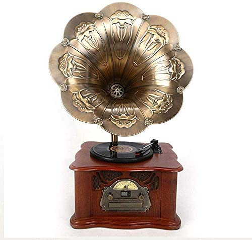 WDWDW Gramophone, Tourne-Disque Vinyle rétro en Bois, Caisson de Basses Bluetooth, Ancienne Radio, phonographe, Cadeau, Ornements, décoration de la Maison, 42 x 34 x 88 cm