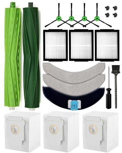 iRobacc 17 pezzi di accessori per robot aspirapolvere iRobot Roomba Combo j7+/j7 plus/j9+/j9 plus/10 MAX, 2 spazzole a rullo, 4 spazzole laterali, 3 sacchetti per aspirapolvere, 3 filtri HEPA, 3 panni