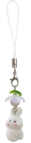 Greabuy Plüsch-Kaninchen-Handyanhänger, bezauberndes Plüsch-Design, Handy-Accessoire, weiche Handykette, ideal für Frauen, 12 cm, Harz