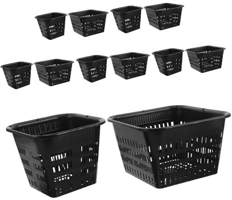 ibasenice 12 Vasi per Orchidee in Plastica Nera, Cestello con Fori di Drenaggio e Design Fessurato, Leggeri per Interno ed Esterno