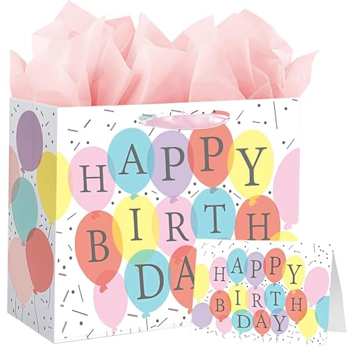 Große Geschenktasche 33cm x 12cm x 26cm, Luxuriöse Ballon-Geschenktasche mit Grußkarte und Seidenpapier, Partytaschen für Geschenke