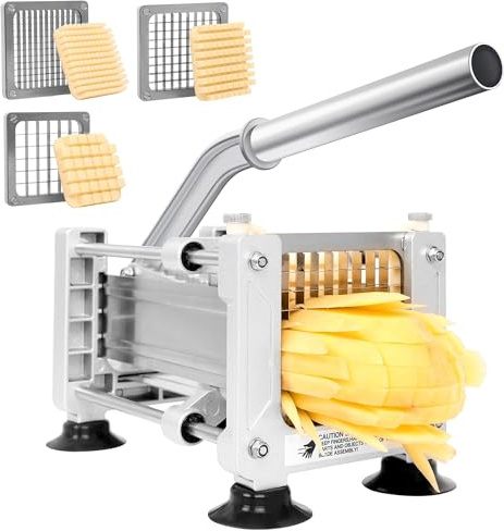FSUON French Fry Cutter for Potatoes, Stainless Steel Potato Cutter for Fries with 1/2, 3/8, 1/4 Replaceable Blades, Glove, and Brush