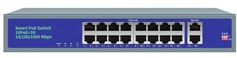 Conmutador de red, Conmutador POE De Red De 8 Puertos, 52V, Con 10/1000Mbps, IEEE 802,3 Af/at, Cámara IP A Través De Ethernet, De Seguridad Inalámbrico AP CCTV,Confiable(16Ports POE Switch)