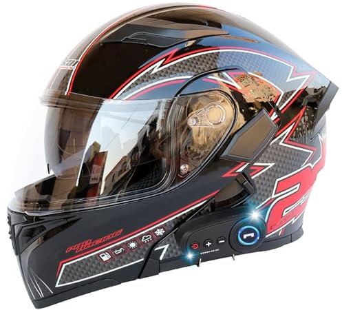 Frcychri Casque De Moto Modulaire Bluetooth, Casque Moto Intégral avec Double Visière, Casque Scooter, Casques De Moto ECE Homologué, Casque Avant Rabattable, pour Hommes Femmes I,Large