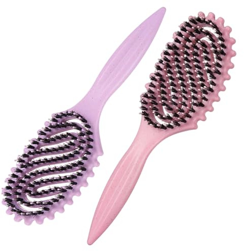YANJINGSHE Boar Bristle Hair Brush, 2-Pack S-Shape Styling & Smoothing Set