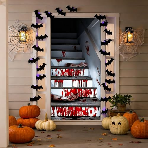 Hpbaggy Cortina de Puerta de Halloween, Telón de Fondo de Tela | para Puerta de halloween, Decoración Horror, para puertas, Ventanas y Paredes, Decoración Interior y Exterior