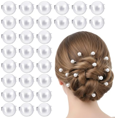 Thinp 30 Pcs Mini Pearl Hair Clips, Pearl Hair Pins Cute Hairs Barrettes Mini Bobby Pins Non Slip Pearls Hairs Decorations Wedding Bridal Hair-Accessories for Girls and Women (White)