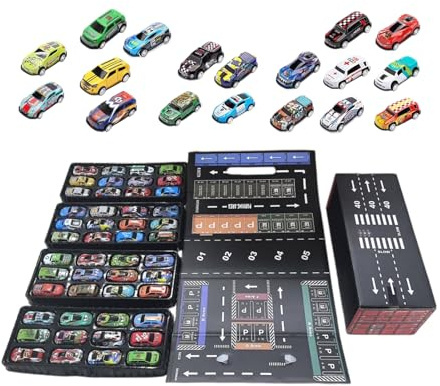 Krmoau Mini Auto | 48 Teile Metallfahrzeuge Mit Eingebauter Garage,Rückzieh Spritzguss Metall Rennwagen | Für Kinder, Geburtstage, Reisen, Klassenzimmer, Partys, Spielaktivitäten, Belohnungen