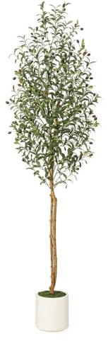 Garvee Olivo Artificial de 180 cm con Tronco Natural y Frutos Realistas - Planta Falsa para Decoración de Hogar, Oficina y Salón - Maceta Blanca con Musgo Incluida