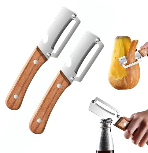 Multifunktionaler Gemüseschäler Für Die Küche, Obst- Und Gemüse Sparschäler, Mit Flaschenöffner, Holzgriff Und Klinge Aus Edelstahl, Geeignet Für Obst Und Gemüse (2pcs)