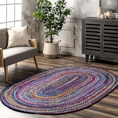 nuLOOM Tammara Bohemian Hand Braided Area Rug, Oval 3x5, Blue