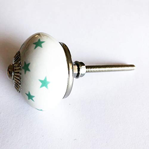 AS4HOME Möbelknopf - Möbelknauf Stars Sterne Weiß Mint Porzellan - 2 Stück