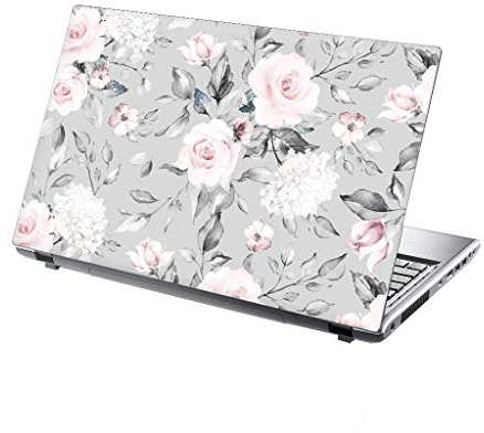 TaylorHe 15,6 Autocollants en vinyle coloré avec motif pour ordinateur portable (38cm x 25,5cm) Laptop Skin motif floral élégant, roses grises roses